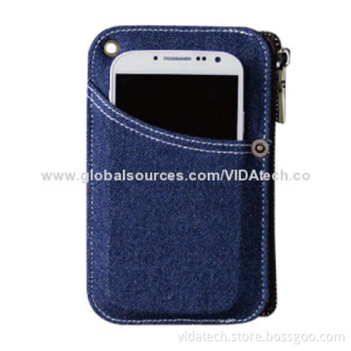 Universal jeans leather pouch for mobile phone, manufacture OEM ODM small order acceptable